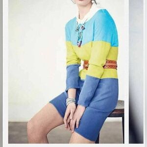 Maeve Colorblock Long Sleeve Shift Dress in Teal, Yellow & Blue